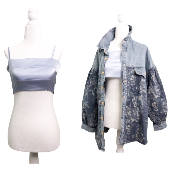 by the way. Tops - Revolve By The Way Bra Top Square Neck Satin Spaghetti Strap Y2K Crop Shirt XS